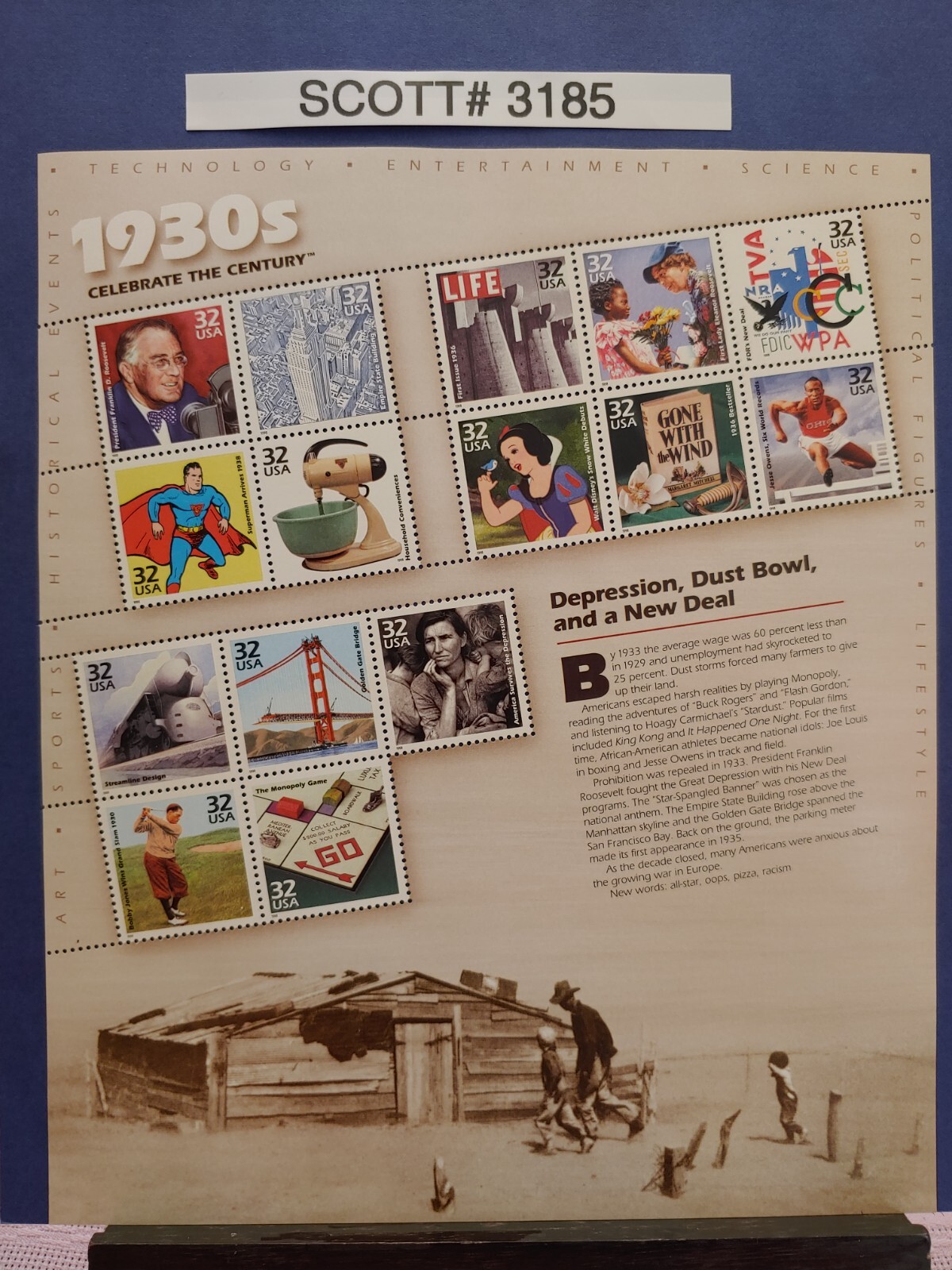 Scott # 3185 Celebrate the Century 1930’s – (32 cent postage stamps)