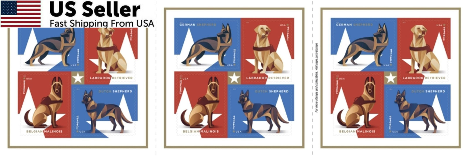 Military Working Dogs U.S. Postage Stamps Sheet of 20 Forever 20