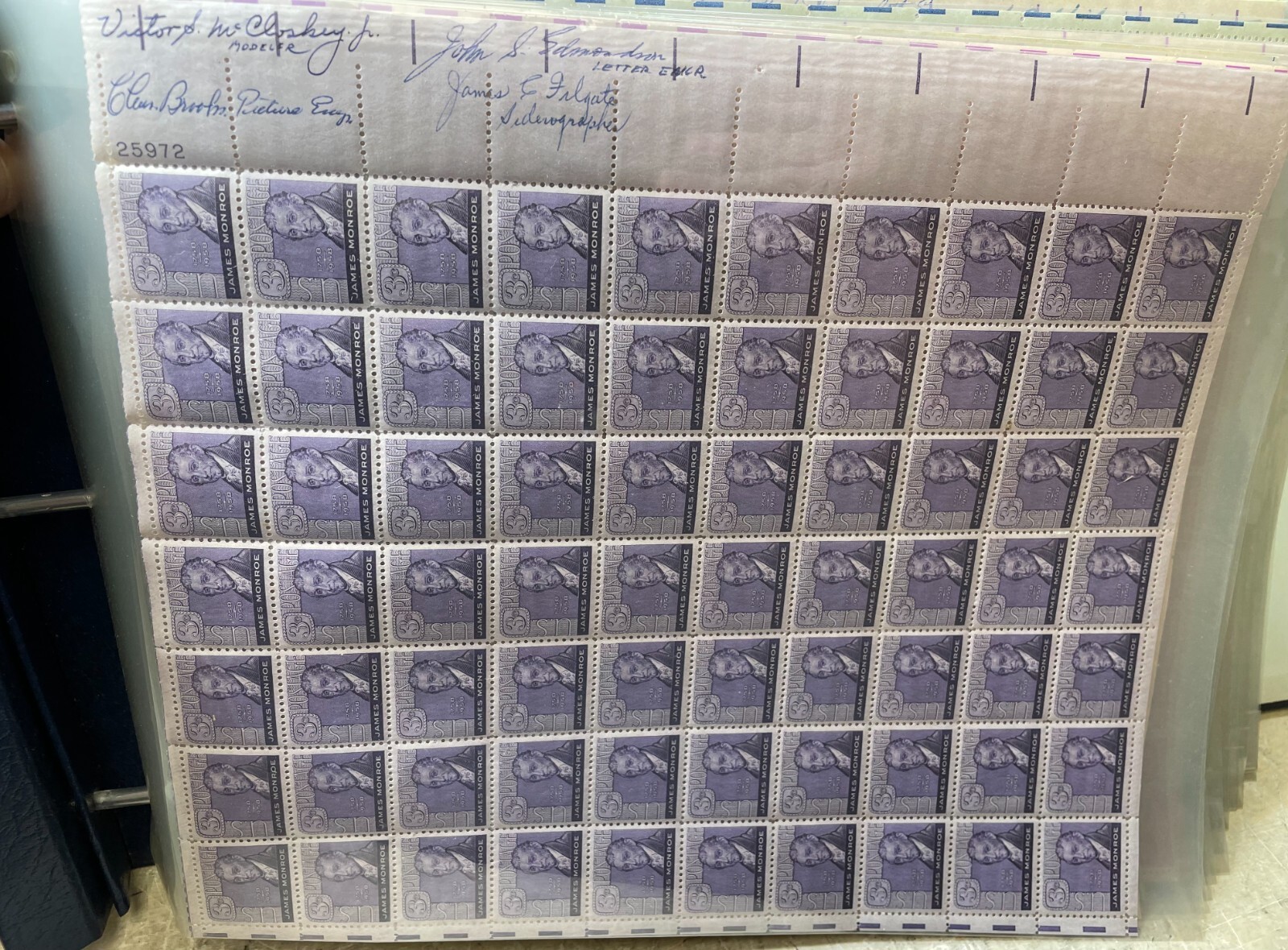 17 – SHEETS US POSTAGE STAMPS ALL SIGNED MULTIPLE DESIGNERS SIGNATURES .03 CENT