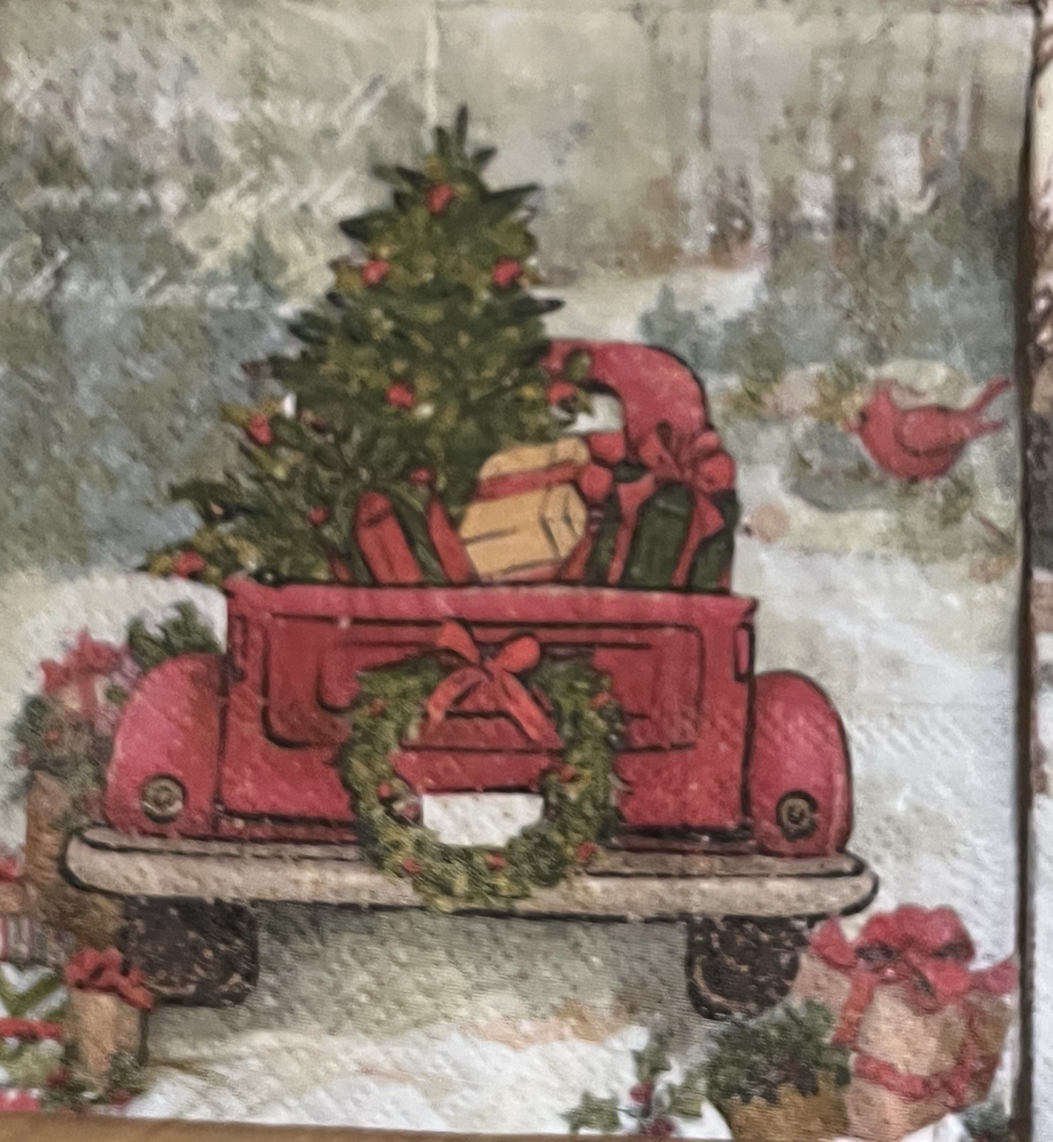 Two Paper BEVERAGE Decoupage Art Craft Napkins Christmas Little Red Truck 5×5”
