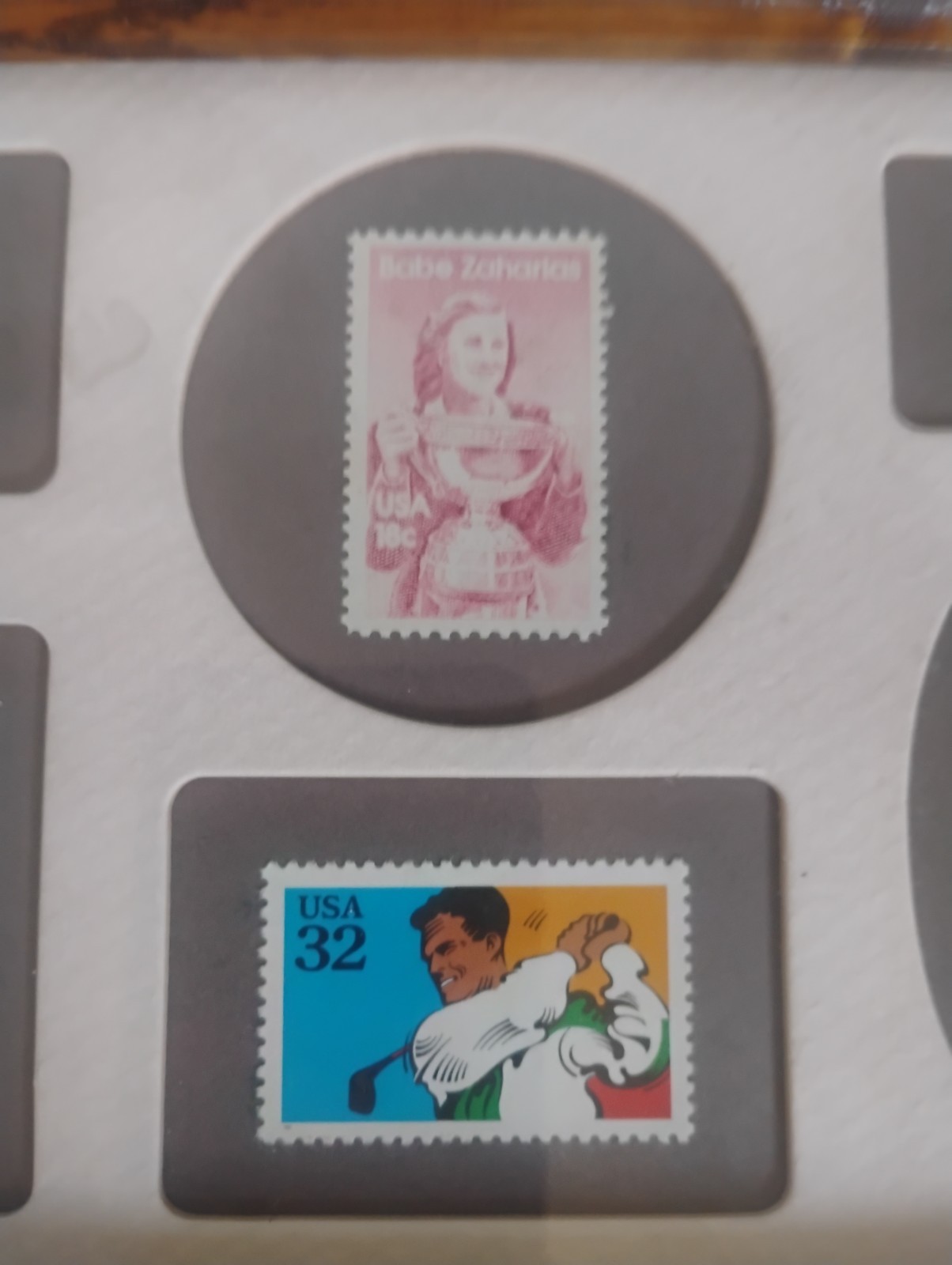 Vintage Postage Stamp Art Framed Old Collectible Sport Golf Stamps With Legends