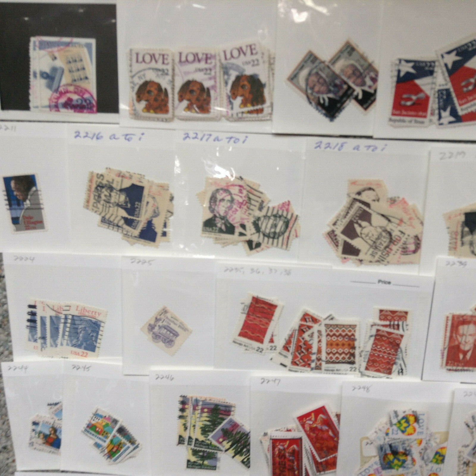 U. S.Stamps in 49 Envelopes 111 different Stamps Scott #2201 to #2299 “SEE LIST”
