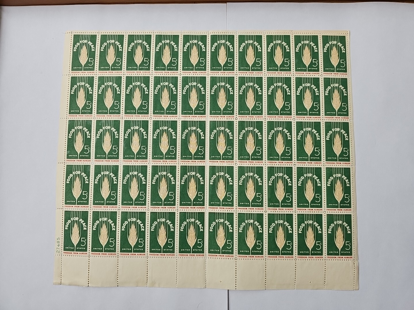 Stamp US Postage 5c 5 Cent Sheet OF 50 Stamps Food For Peace Freedom From Hunger