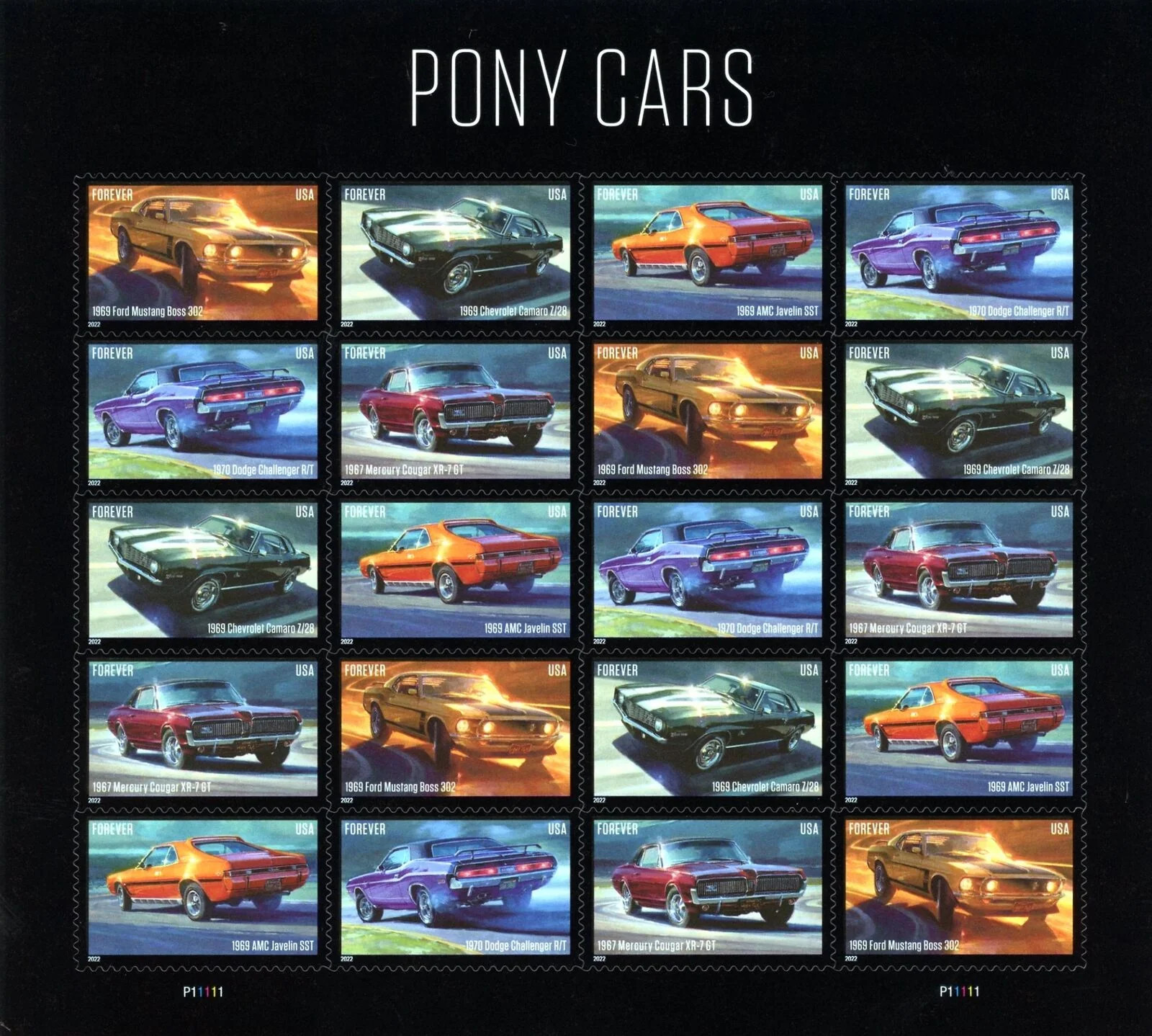 USPS Pony Cars Ford Mustang Forever Stamps – Sheet of 20 First Class Forever Sta