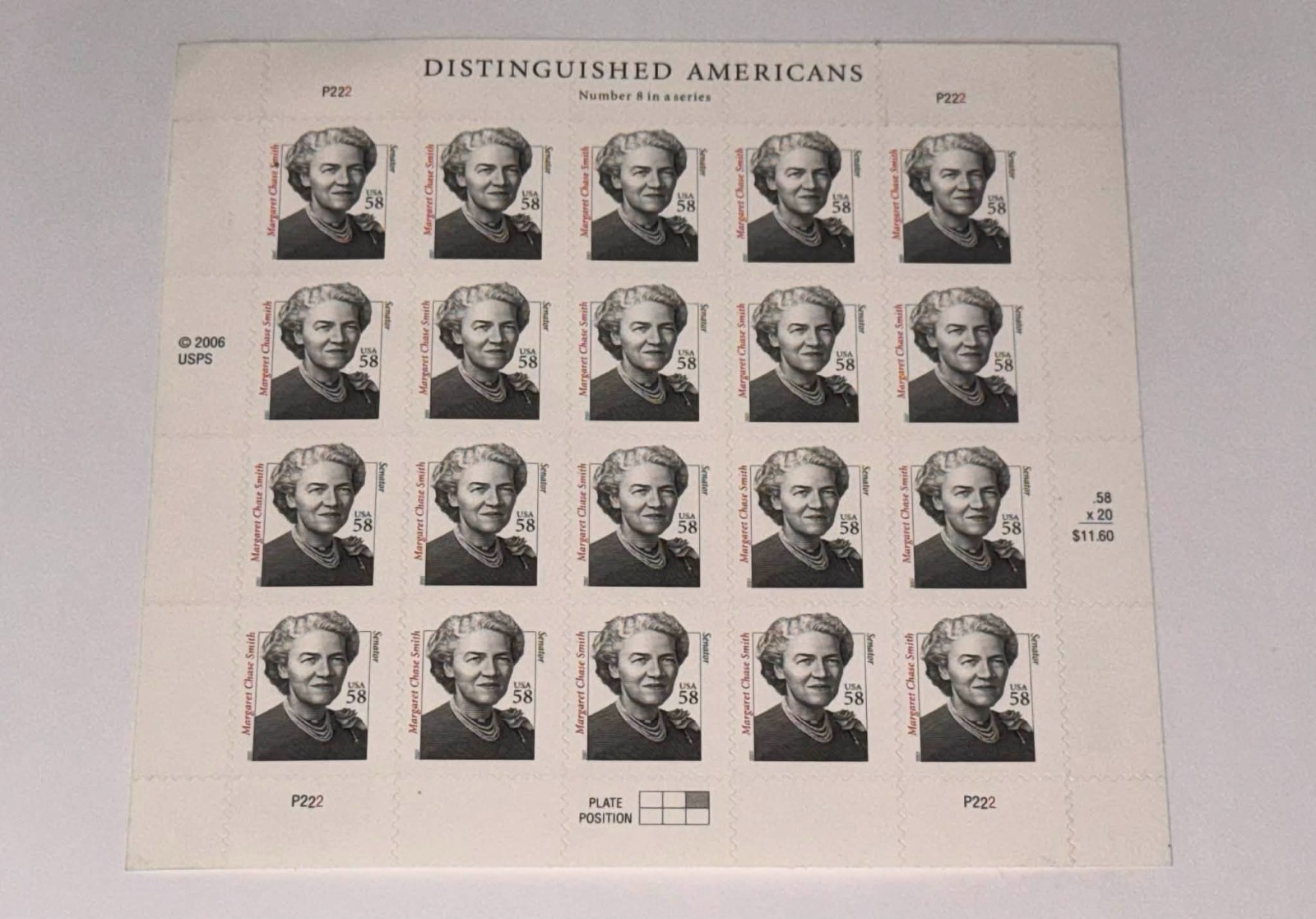 Distinguished Americans #3427 Margaret Chase Smith 58 cent Senator sheet of 20