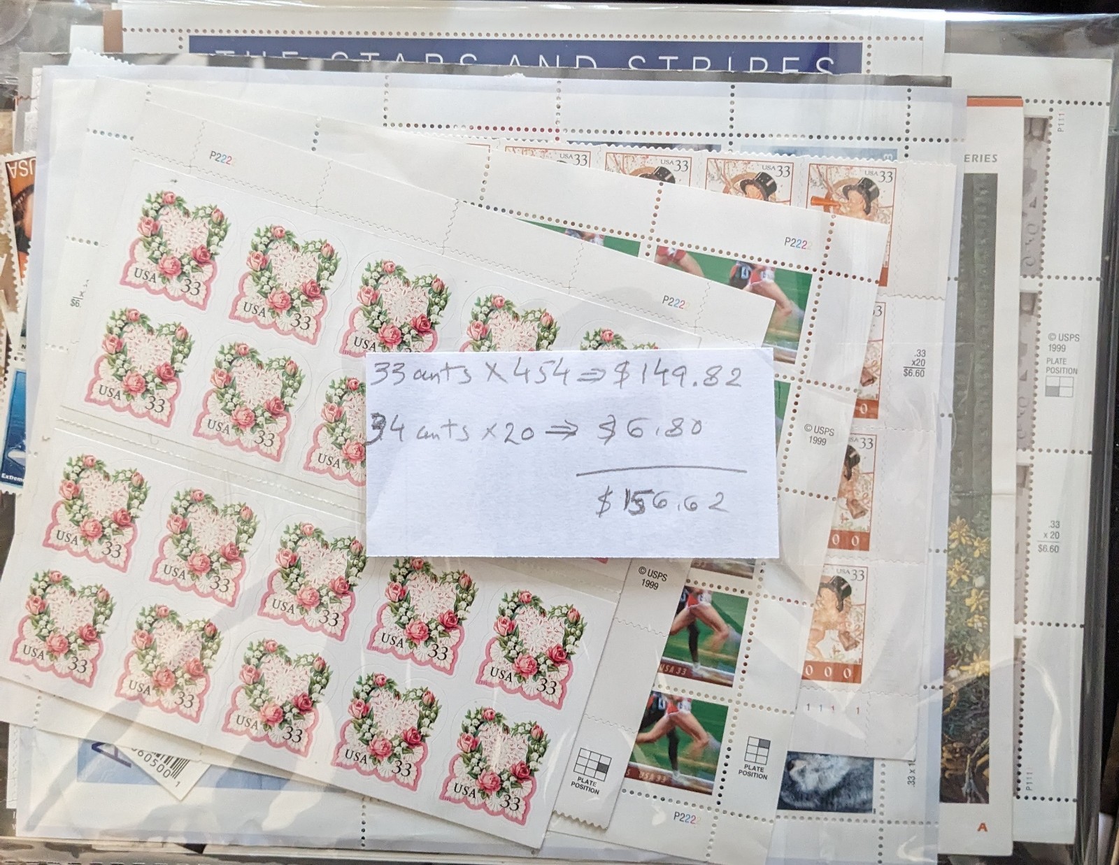 US Mint Never Hinged Stamp Collection FV $156