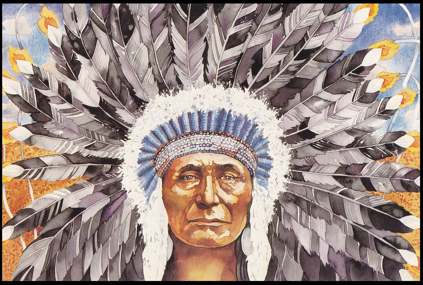 USA UNITED STATES – 1990 INDIAN HEADDRESSES – FOLDER – FDI