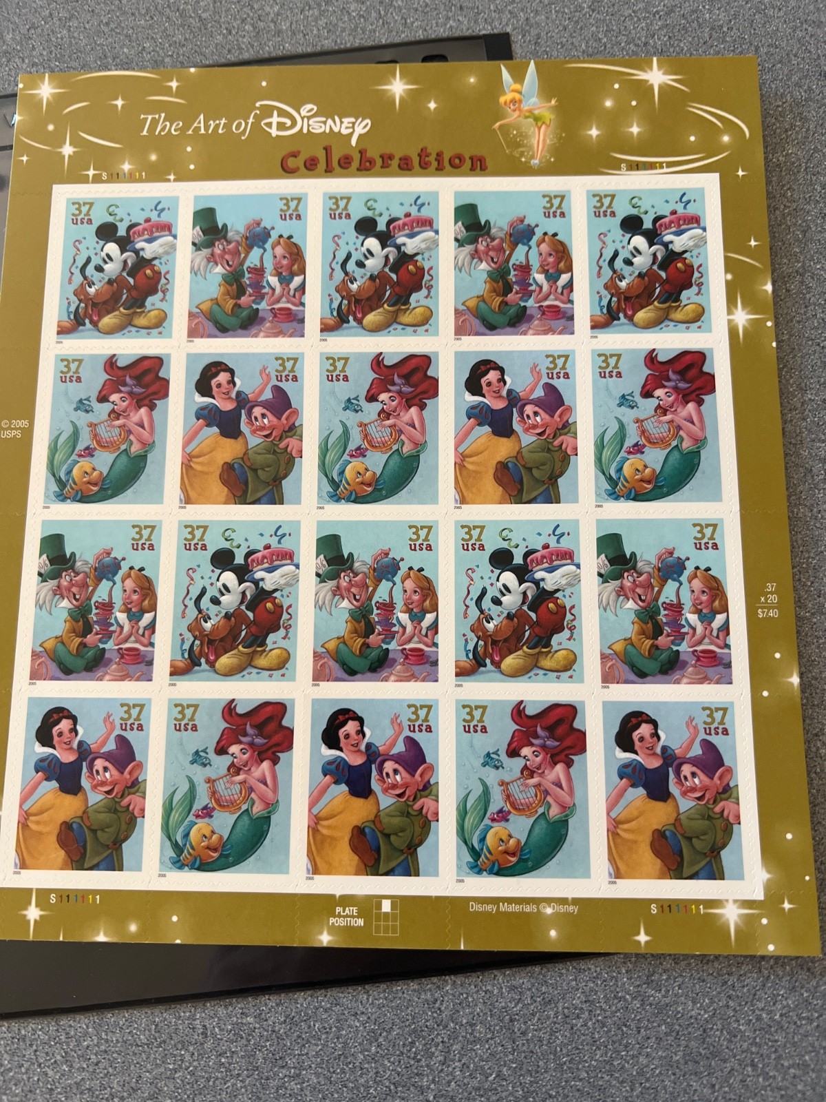 THE ART OF DISNEY Complete Set of 5 Differnt Full Sheets of 20 US Stamps 2004-08