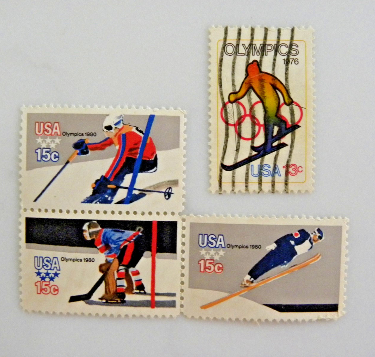 Stamp USA – 1976 and 1980 Winter Olympics – 13 and 15 cent stamps Block of 4