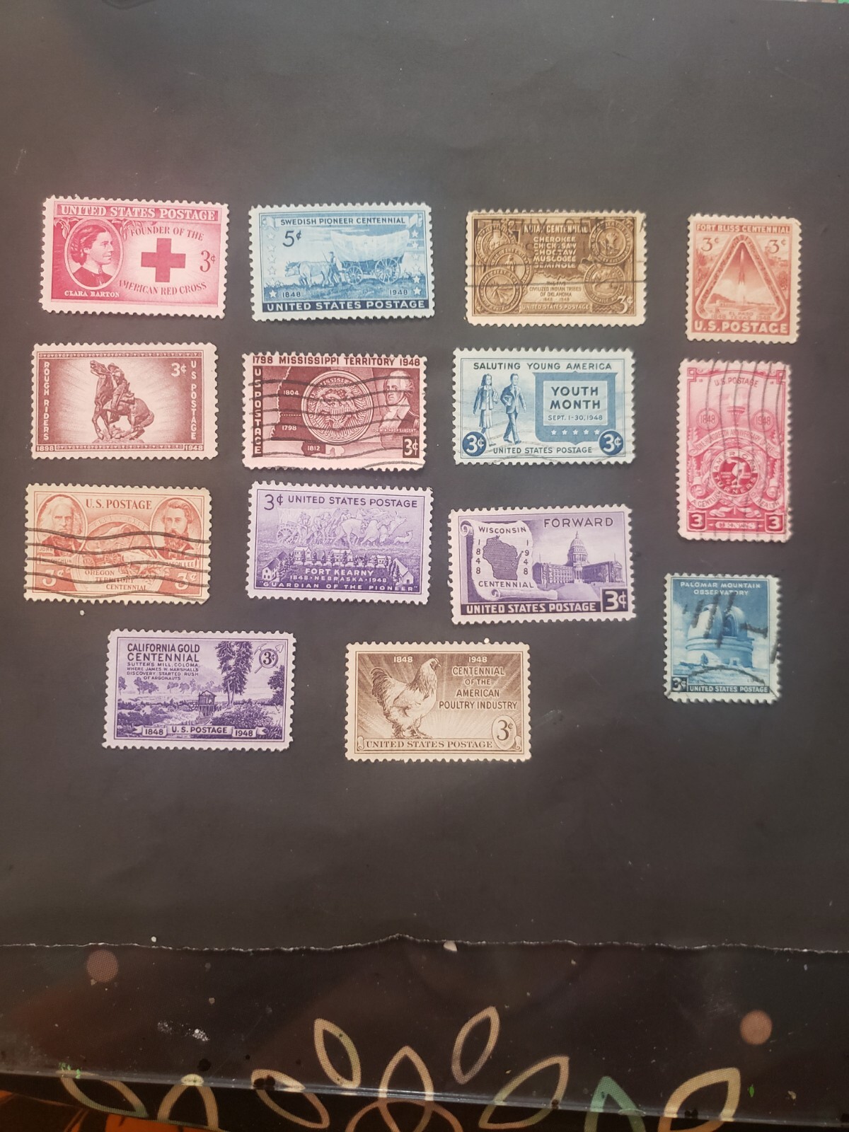 Vintage Stamps USA 3 Cent Stamps USA 14 Total From 1948 Centennial New Used