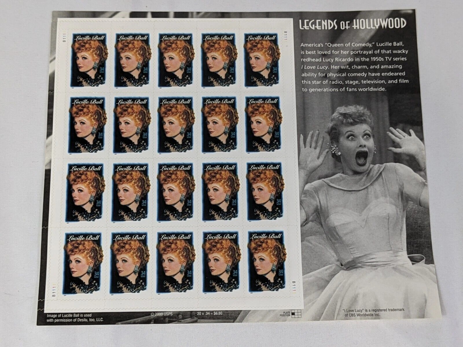 Lucille Ball Queen of Comedy Legends of Hollywood USA .34 Postage Stamps