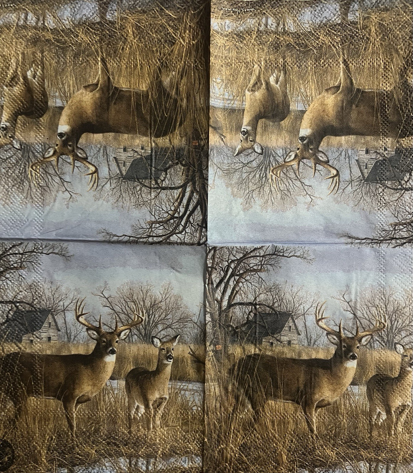 Three Individual Decoupage Craft napkins Beverage Deer Field/Barn/autumn/Fall 5”