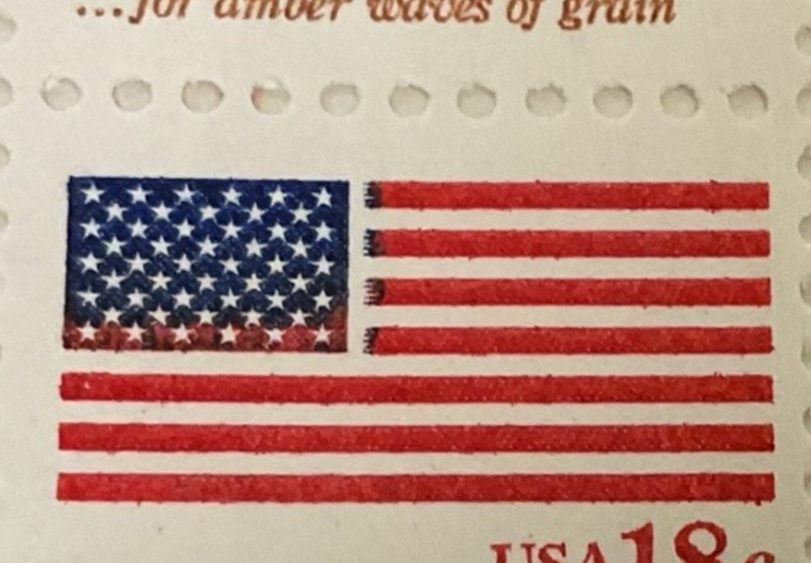 2- Rare Vintage 1981 American Flag MISTAKE STAMPS .19 Cents Two Strips 40 Stamps