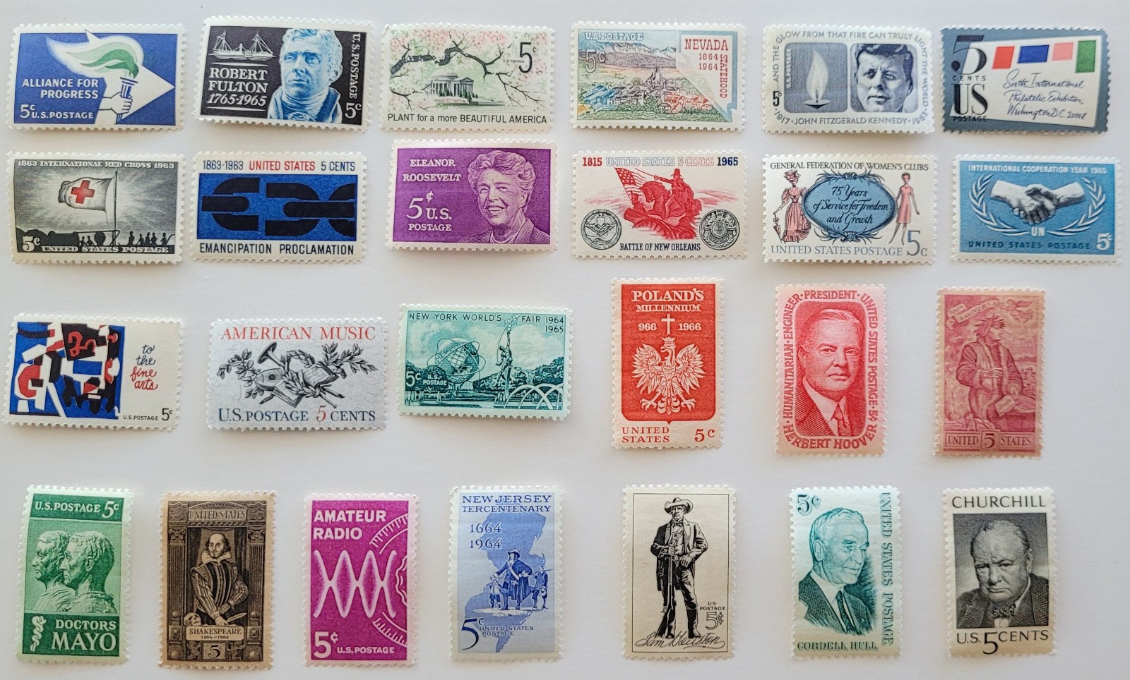 US 5c Stamp Lot of 25 1960s Presidents History Scott #1246 #1236 #1291 #1268 MNH