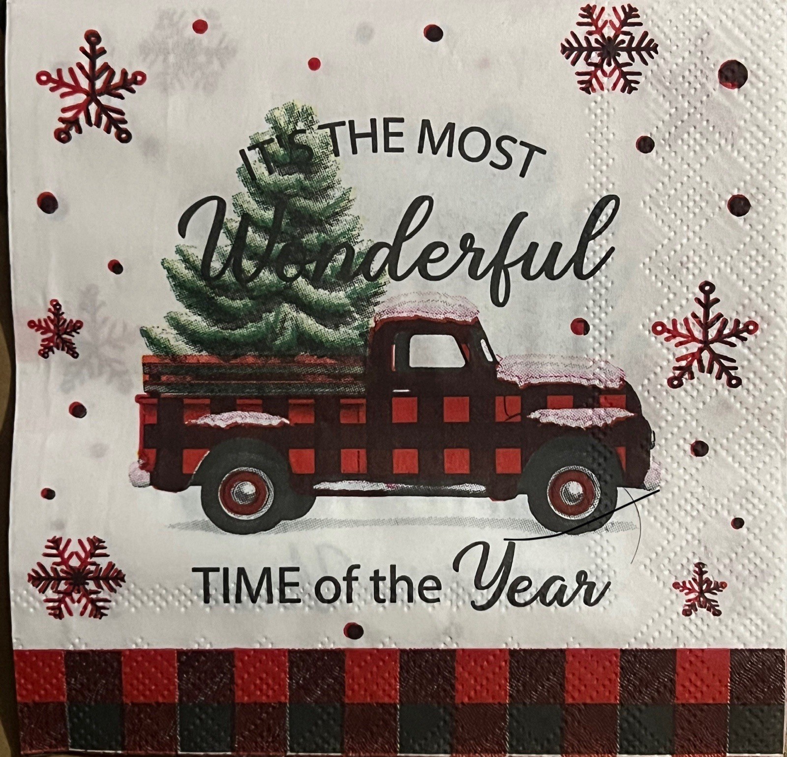 Two Paper BEVERAGE/COCKTAIL Decoupage Art Craft Napkins -Christmas Red Truck 5”
