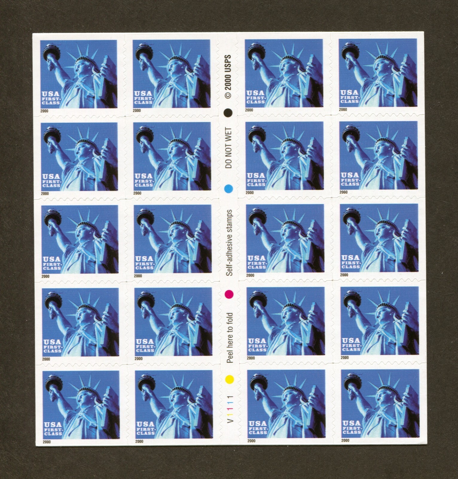 U.S. Scott# 3451a, 2000 Statue of Liberty, Booklet Pane of 20, SCV: $22.00