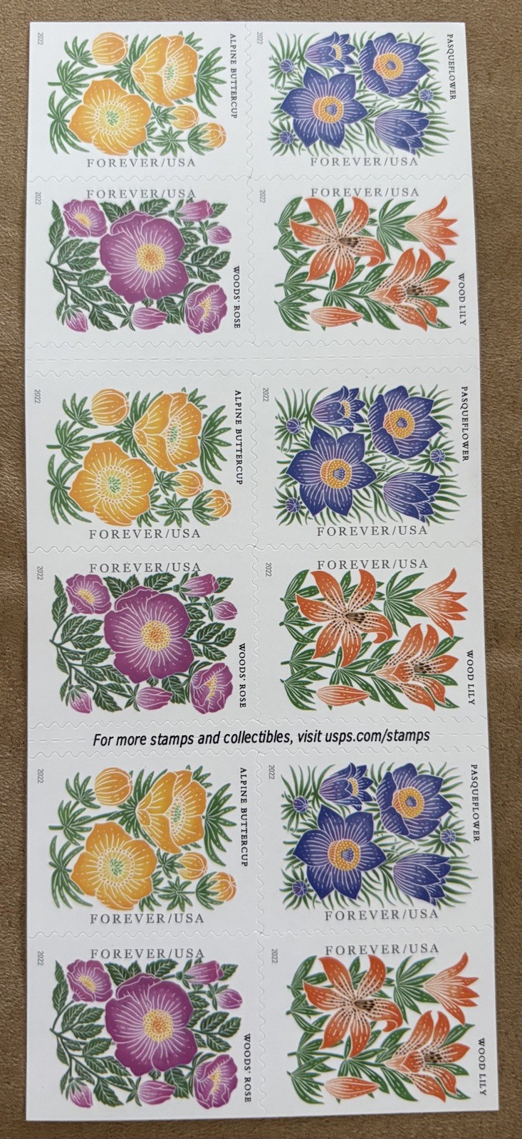 Sheet of 20 Self-adhesive USPS 1st Class Forever Stamps – Mountain Flora! NEW