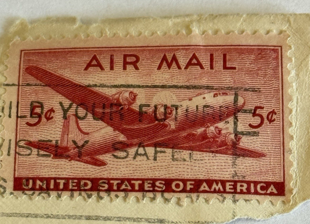 STAMP 1940’s U. S. Air mail Red 6 Cent Airplane Vintage