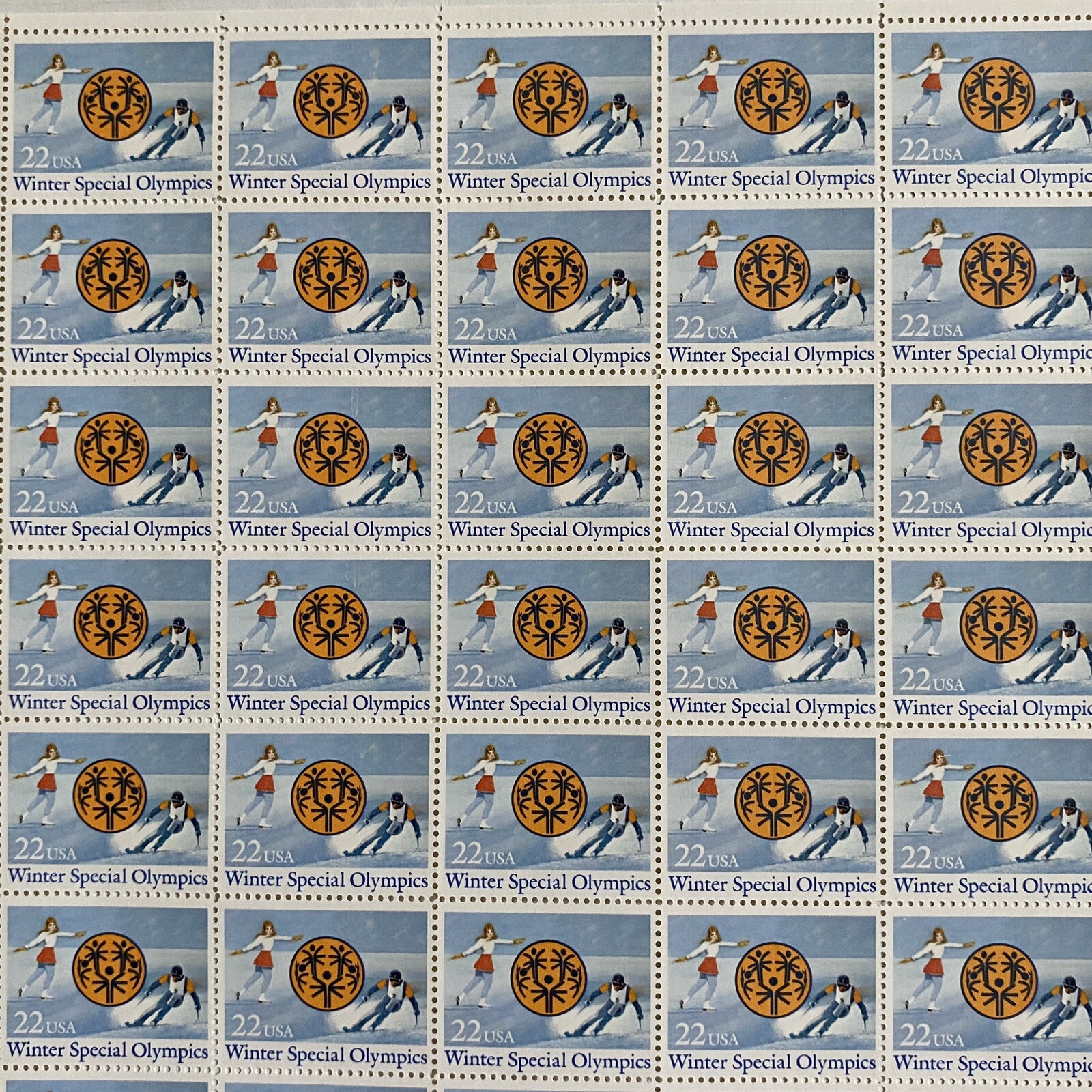 Special Olympics Stamps Scott 2142 Full Sheet Winter 22 Cents MNH Ski Skate 1984