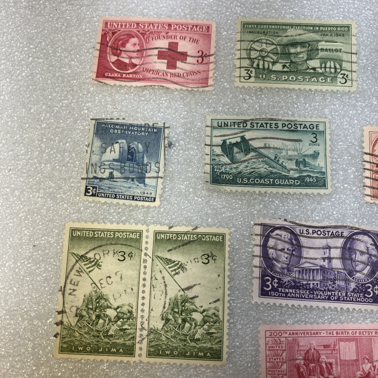 15 USED/Cancelled Commemorative 3c 1941-1955 US Stamps. Varied Lot. $1 Ships.