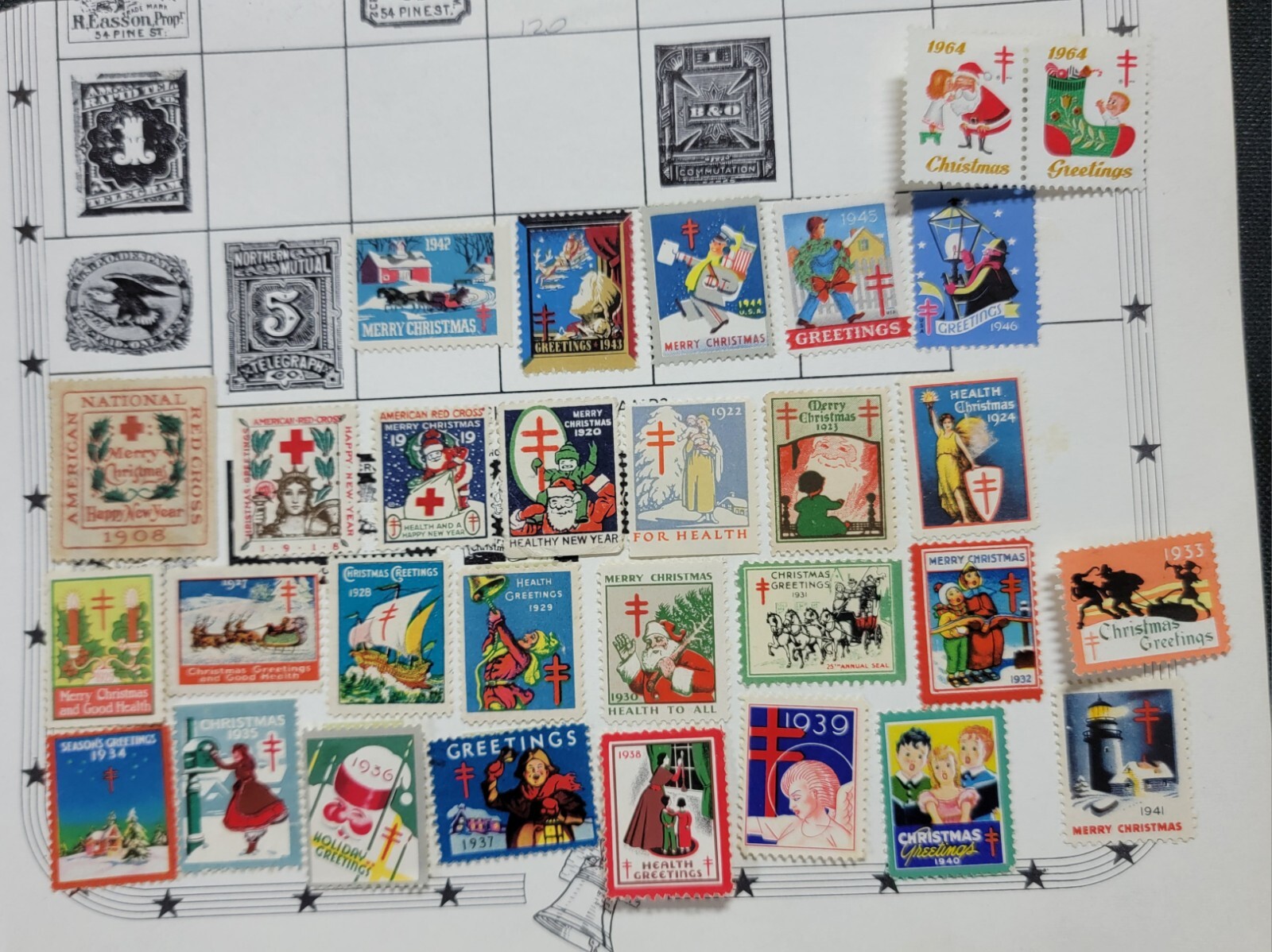 30 Red Cross Christmas Seals.