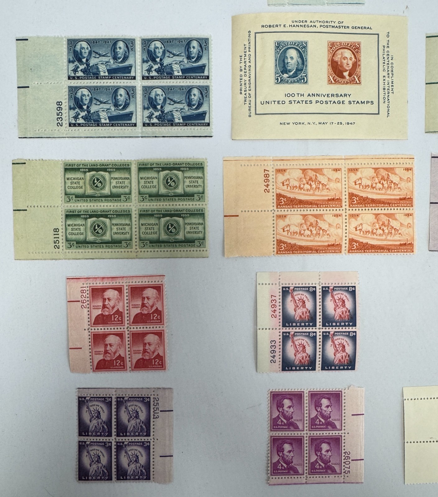 Vintage US Stamp Lot 13 Mint Plate Blocks 1947 CIPEX Souvenir Sheet MNH