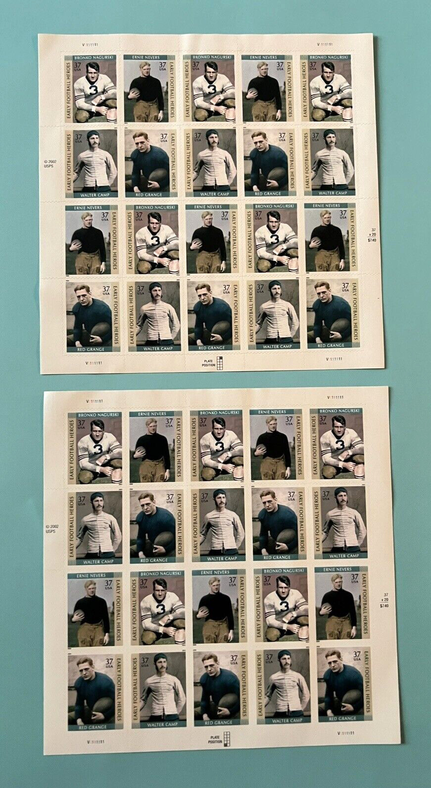SCOTT #3808-3811 EARLY FOOTBALL HEROES 37¢ – 3 Sheets x 20 = 60 STAMPS FV$22.20
