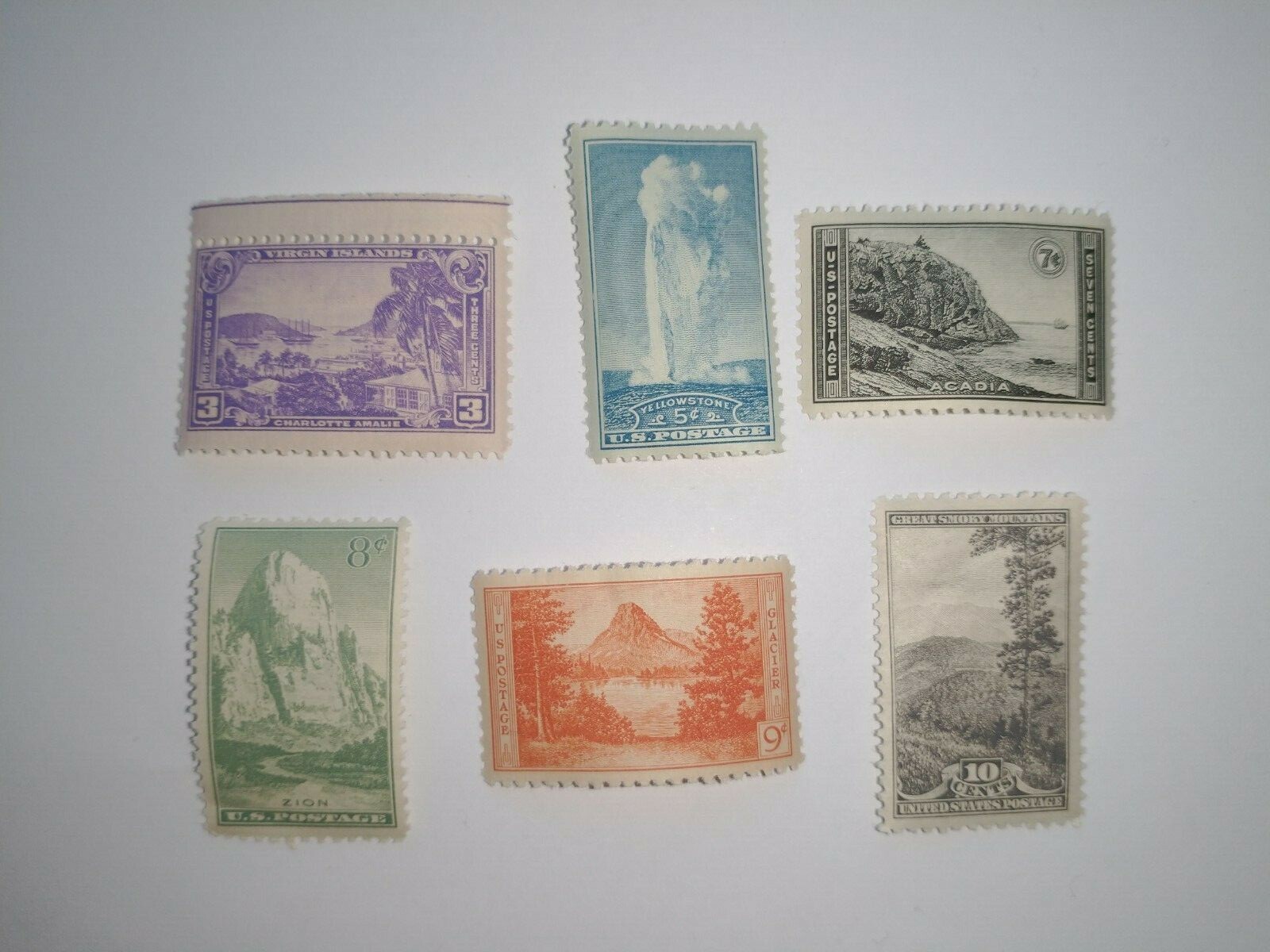 1934 National Parks Perforated UNUSED 6 Stamps Scott 742 744 746 747 748 749 FS