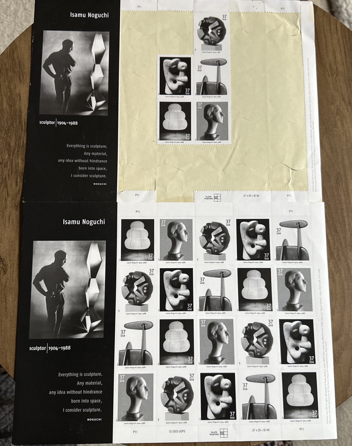 US 2004 SC 3857 37c Isamu Noguchi, Sculptor – Full Sheet of 20 – MNH Fresh +5
