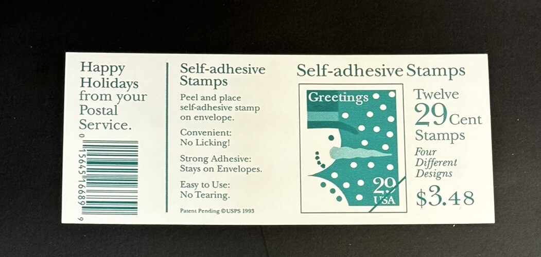 CHRISTMAS .29 cent PANE -12 stamp Vintage Postage Snowman Reindeer Soldier
