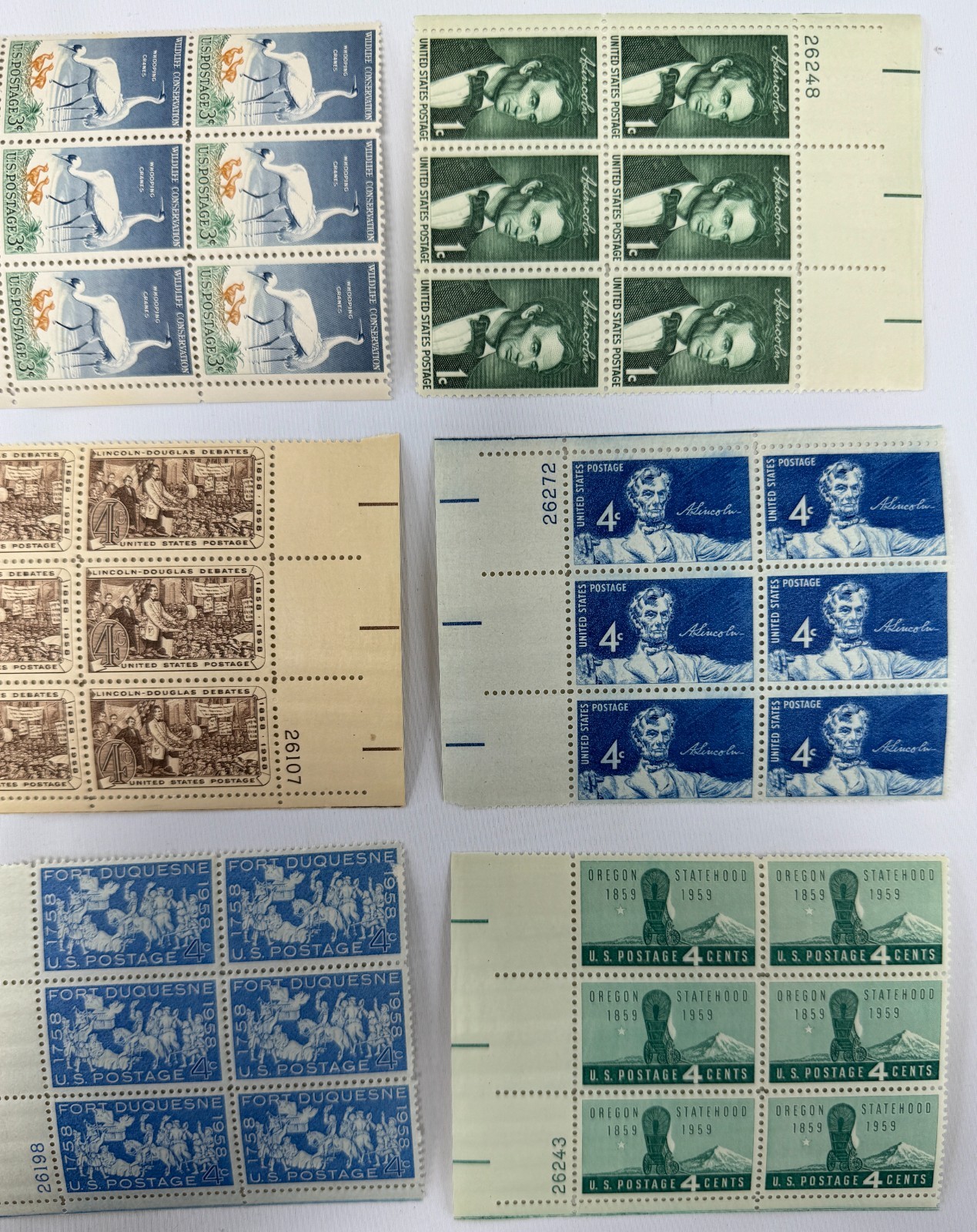 Vintage stamps US Plate Blocks 1958-1959 MNH Commemorative and Definitive Stamps