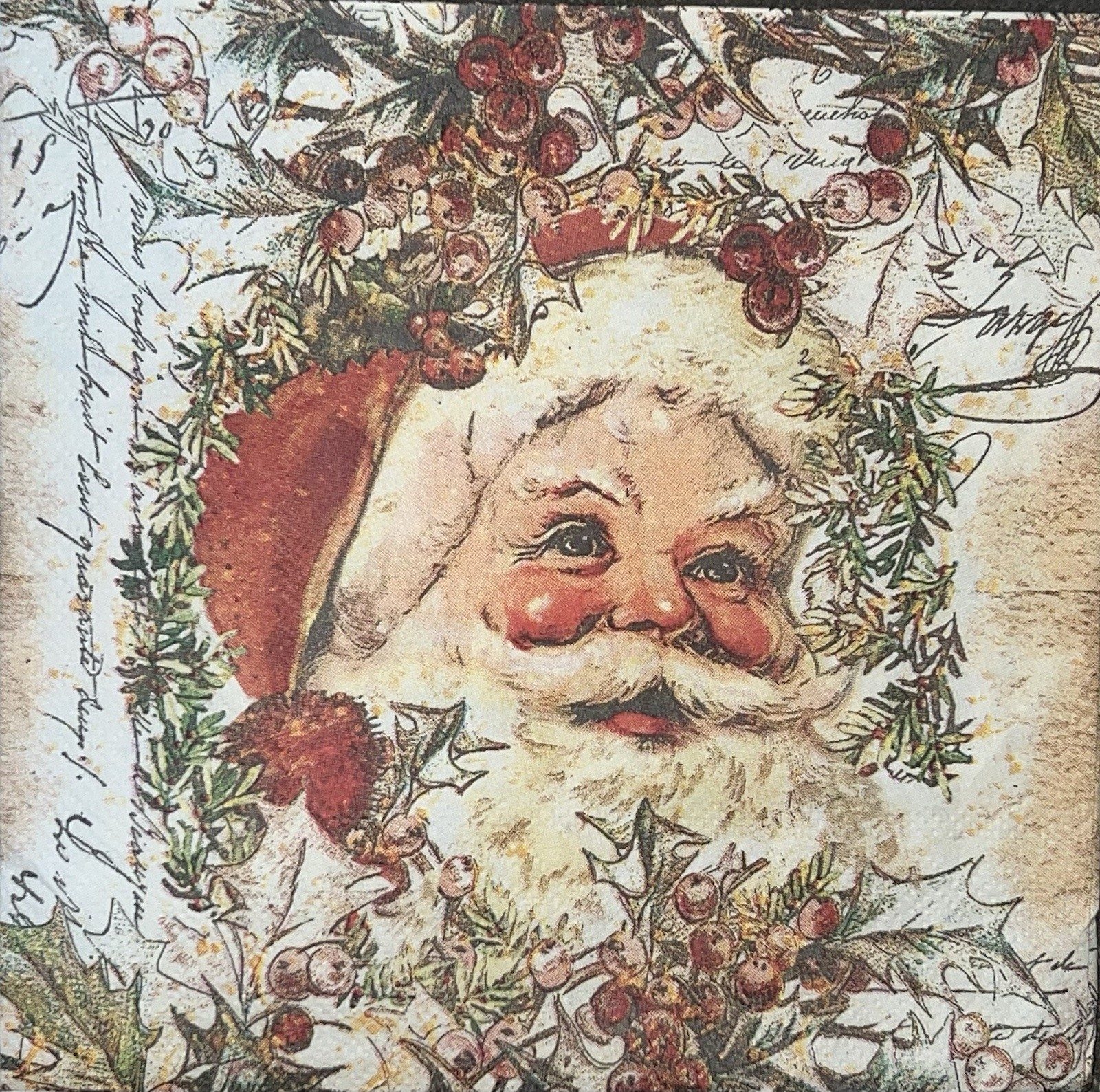 Two Paper Lunch Napkins Decoupage Art Craft Christmas Santa Vintage 6.5”