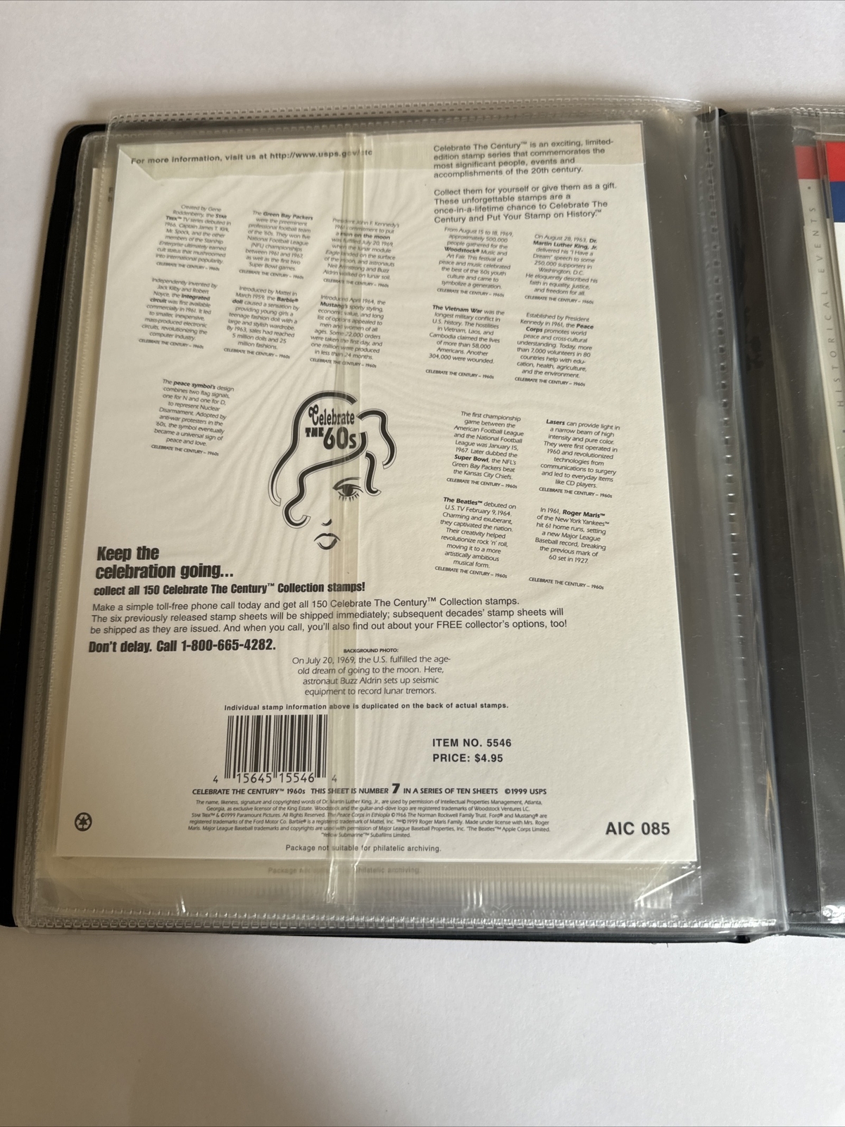 Celebrate the Century USPS Stamps 1900s-1990s In Binder USPS 10 Page Set