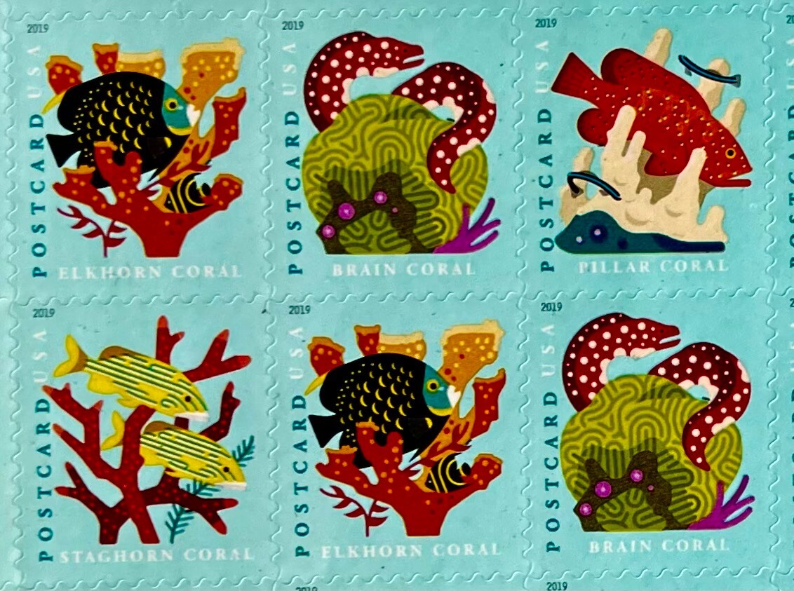 CORAL REEF 2018 Vintage USPS STAMP PAGE United States Postal Service STAGHORN