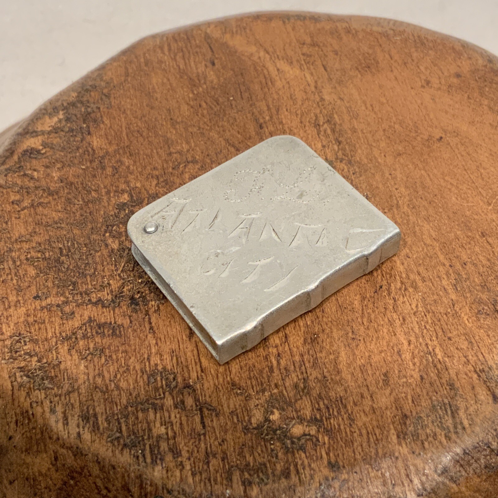 Antique Aluminum Postage Stamp Vesta, Safe, Box Engraved F.L. Atlantic City
