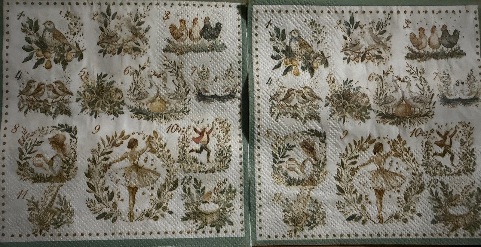 Three Paper BEVERAGE / COCKTAIL Decoupage Craft Napkins- 12 Days Of Christmas 5”