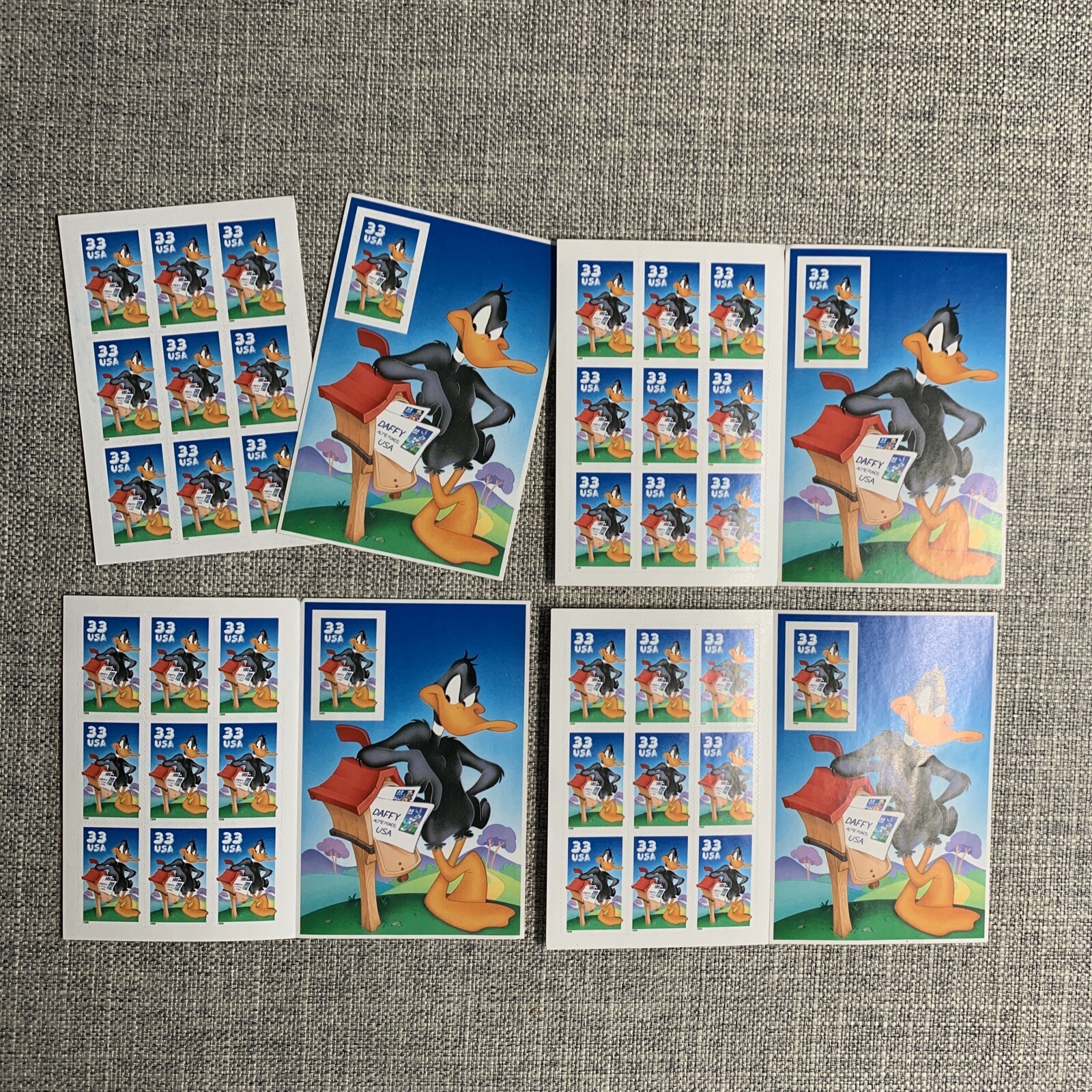4 U.S. Postage stamp Sheets NEW unhinged , Daffy Duck 33 cents From Bugs Bunny