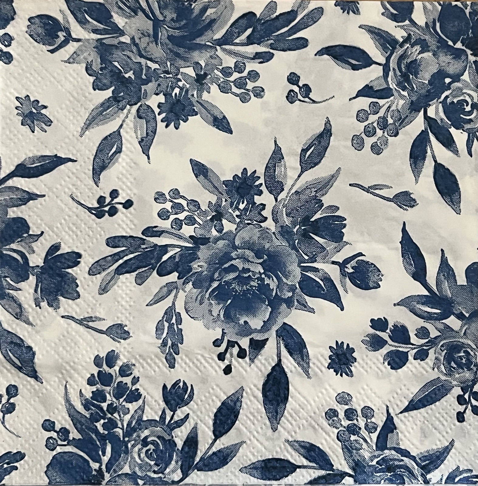 Two Paper BEVERAGE Decoupage Craft Napkins Blue White Floral/flowers 5”x5