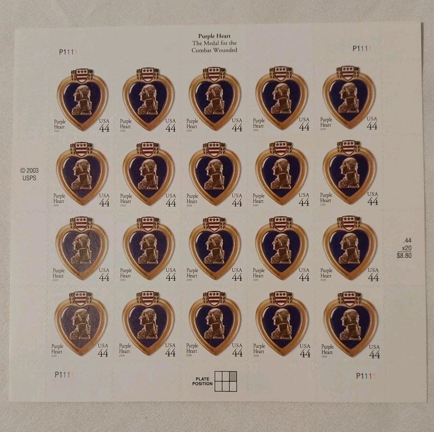 US 2009 SC 4390 44c Purple Heart – Full Sheet of 20 – MNH Fresh