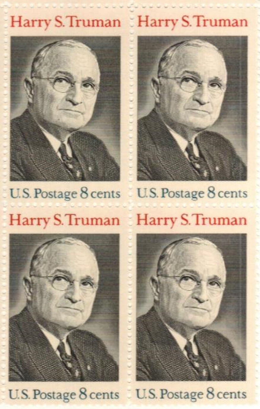 HARRY S TRUMAN-Block of 4 Collectible Unused 1973 Stamps—FREE SHIPPING
