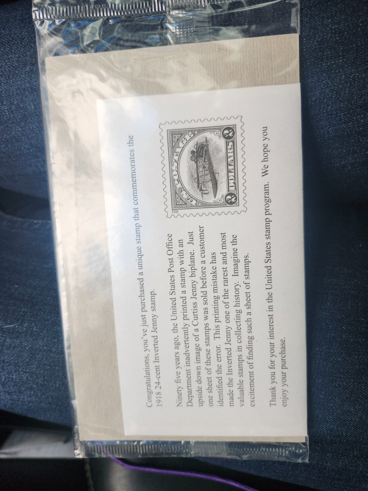 USPS Commemorative Stamp 1918 24 Cent Inverted Jenny, Sealed Pack (Mint)
