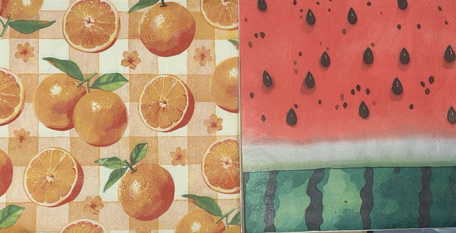 Two Individual Paper LUNCHEON Decoupage Napkin/fruit/ One orange/one-watermelon