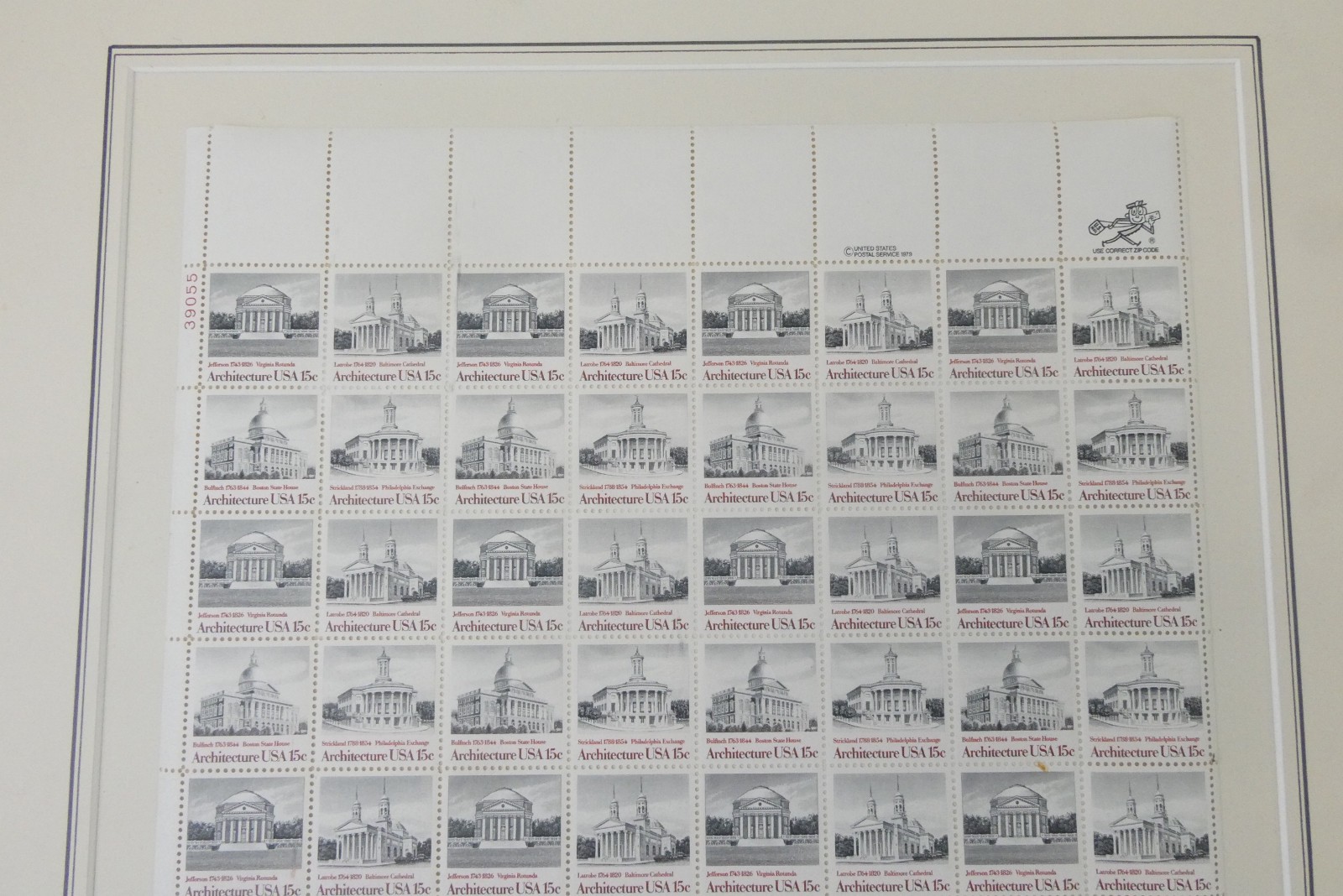 Lot 3 Full Sheets USPS Stamps 15¢ Architecture 20¢ Brooklyn Bridge Mounted