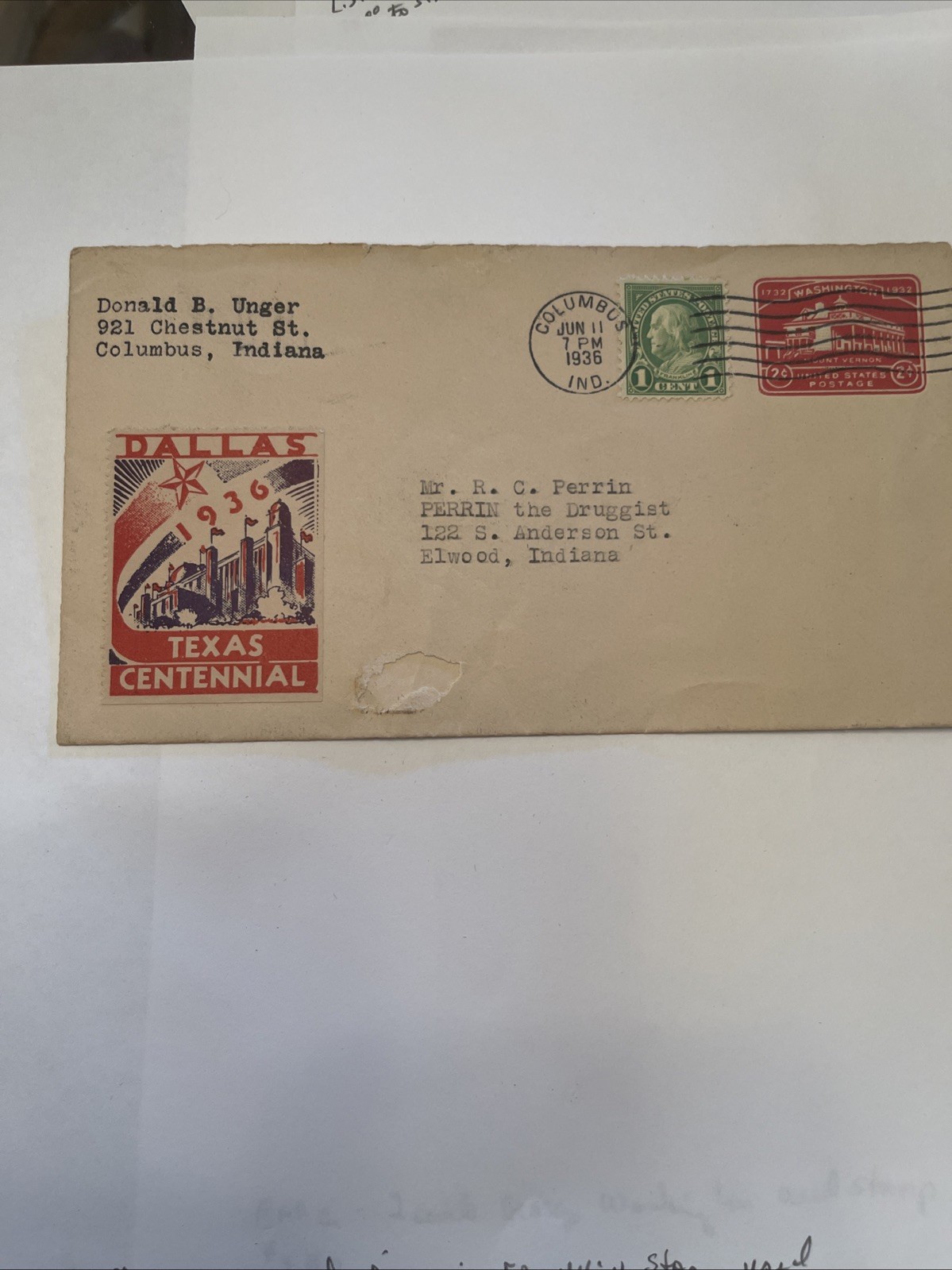 Rare 1 Cent Benjamin Franklin Stamp With Mount Vernon 2 Cent Stamp Used.