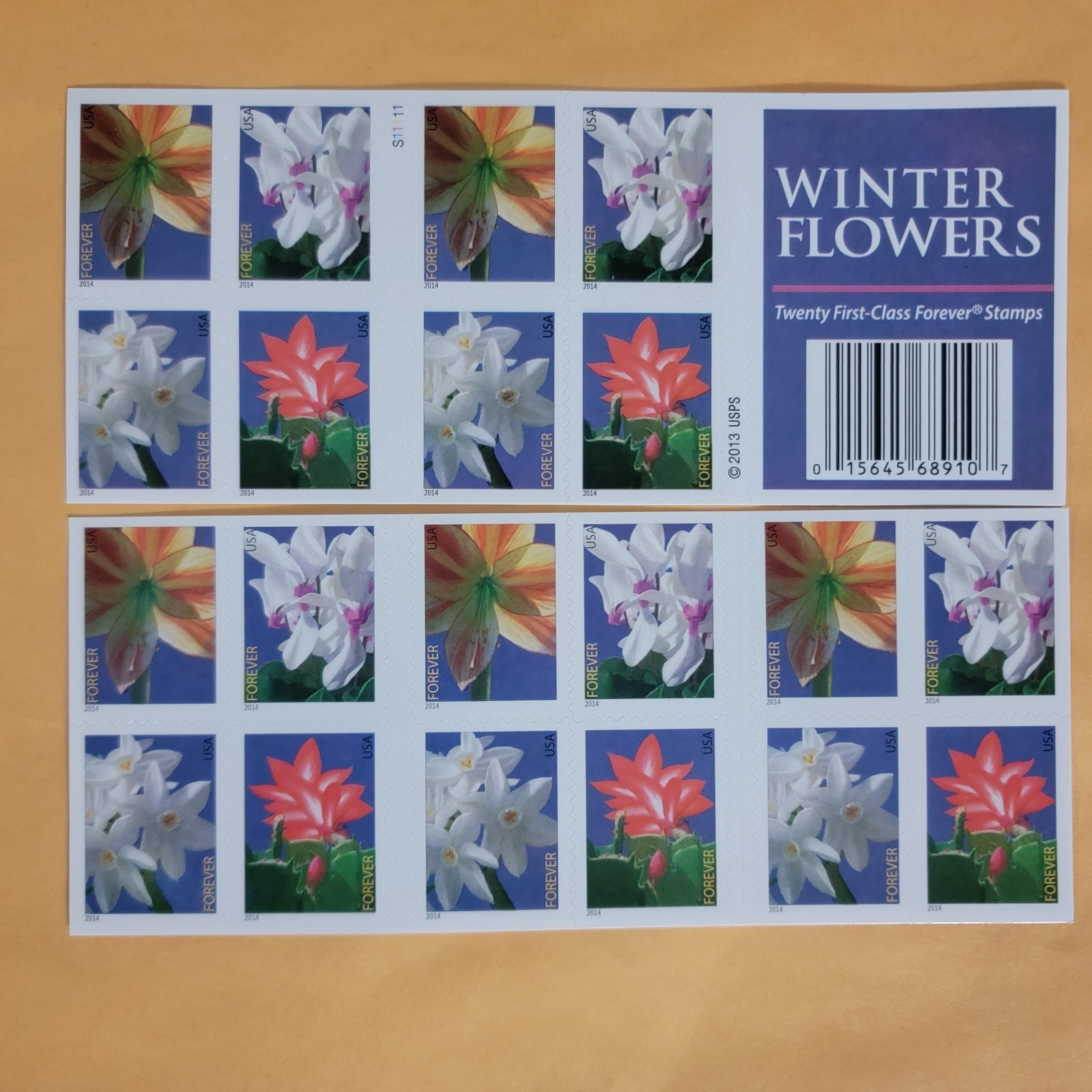 Scott# 4862-4865 2014 Winter Flowers Booklet Pane of 20 Forever Stamps