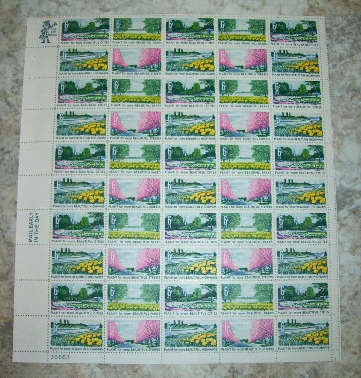 Estate Find Postage Stamps Full Sheets, Lot of 10, Denominations 6 Cents,