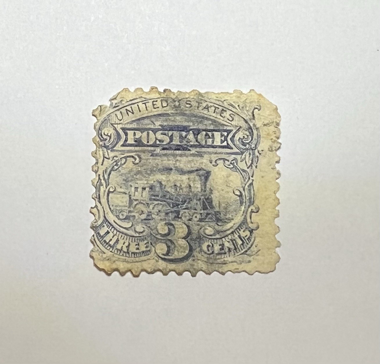 1869 3 Cent Locomotive Ultramarine Perf. 12 US Postage Stamp