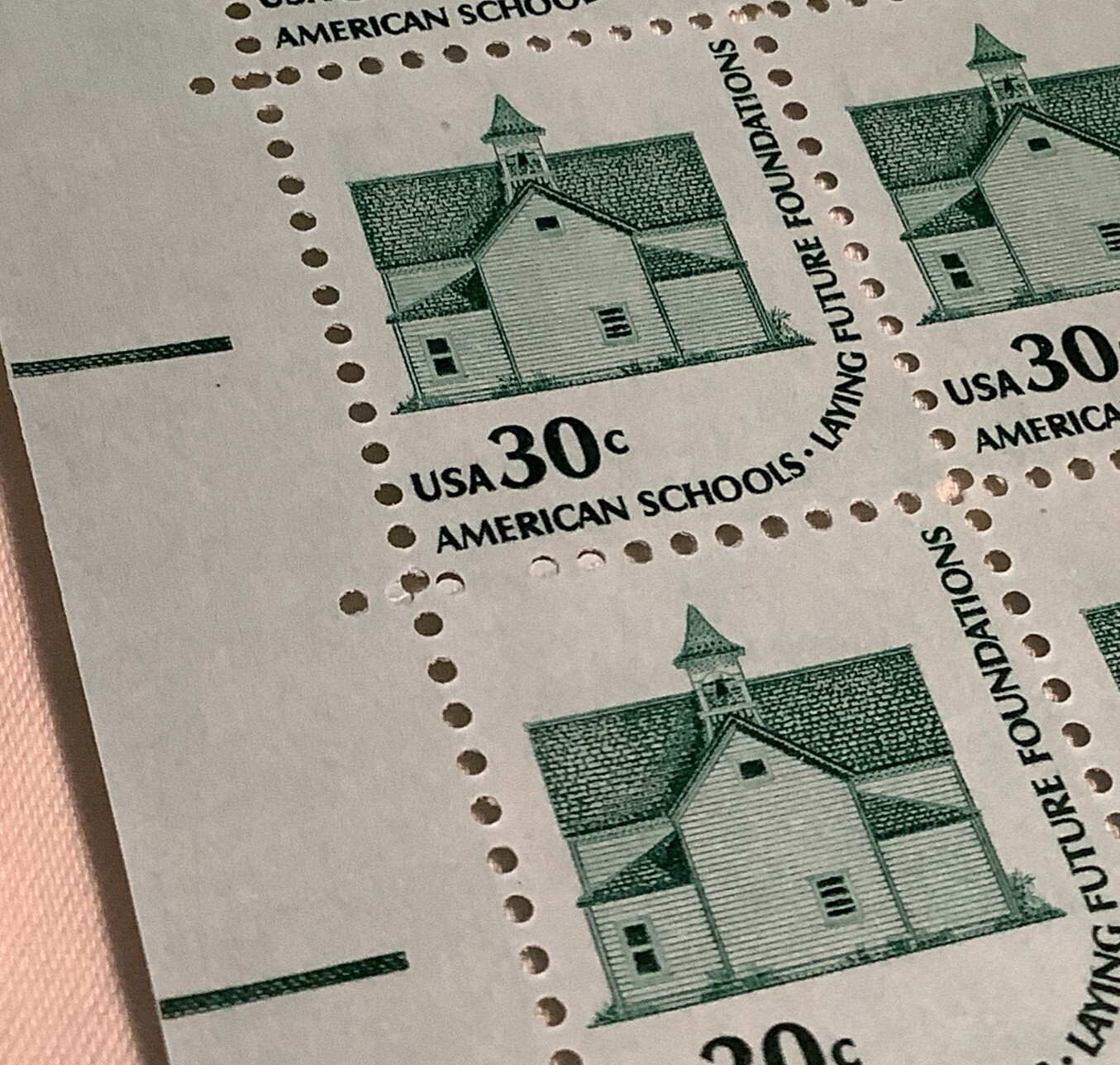 Block of 20 USPS 30-Cent Americana Issue Stamps s1606 MNH Morris Township School