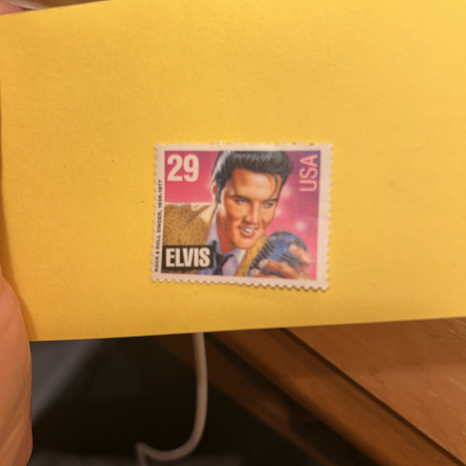 Elvis Presley stamp USA unused untouched pink and purple Elvis holding microphon