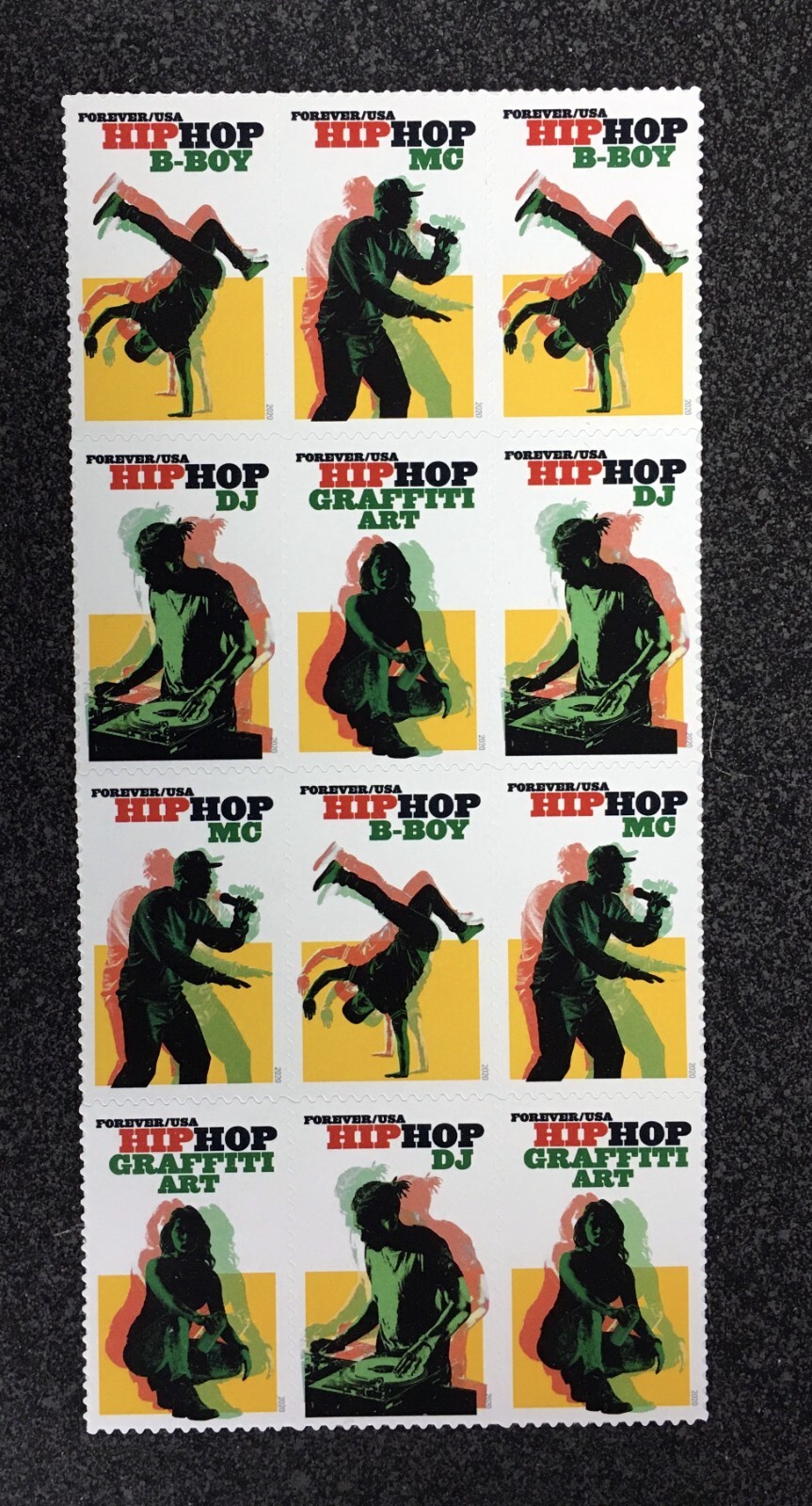 2020USA #5480-5483 Forever Hip Hop – Block of 12 From Sheet Mint